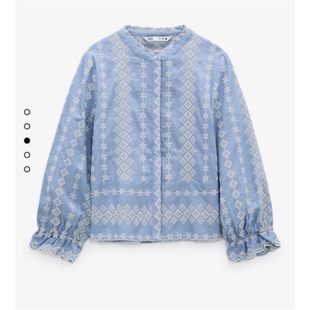 Zara Embroidered Cotton Denim Blouse, Size Small